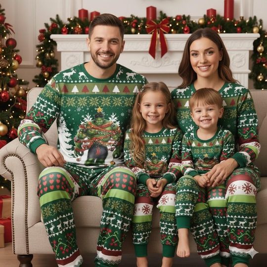 The Hulk Christmas Pajamas Set, Green Monster Xmas Sleepwear, Spider-Man Family Pajama, Superhero Santa Holiday Sleepwear