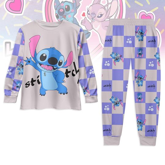 Discover Stitch Long Sleeve Pajama Set for Kids, Disney Stitch Sleepwear, Lilo & Stitch Holiday Pajamas, Family Pajamas