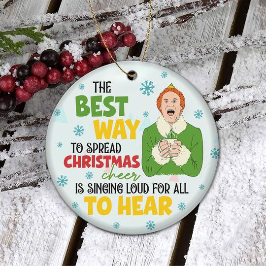Elf Buddy Cheer Loud Singing Circle Ceramic Ornament | Buddy The Elf Christmas Ornament | Elf Movie Tree Decor