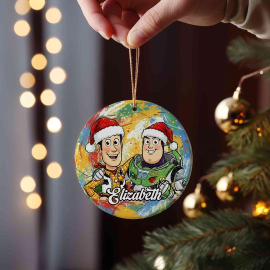 Personalized Woody and Buzz Lightyear Ceramic Ornament, Toy Story Cartoon Christmas Tree Decoration