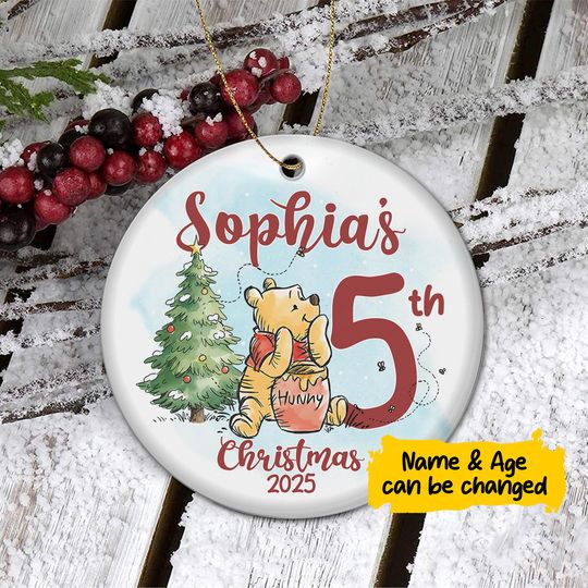 Personalized Winnie the Pooh & Friends Ceramic Ornament, Christmas Light Winnie the Pooh Keepsake, Christmas Tree Decor
