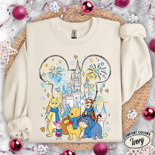 Discover Winnie The Pooh Hanukkah Menorah Sweatshirt, Disneyland Jewish Holiday Tee, Pooh Bear Festival of Lights Outfit