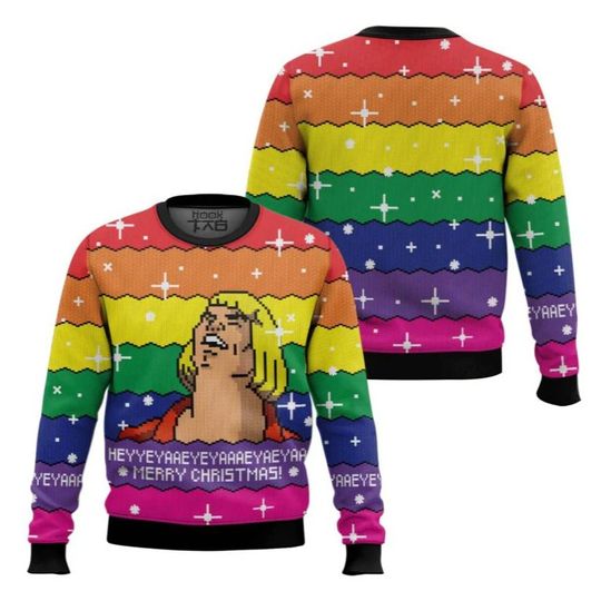 Discover Christmas Ugly Sweater Skeleton King Teasing Nostalgic Trend Rainbow Color Classic Animated Character Full Print Absurd Humor