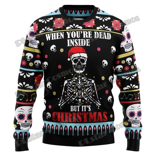 Discover Autumn Winter Unisex Casual Knit Pullover Sweater SkeletonMerry Christmas Skull 3D Printed Men's Ugly Christmas Sweater KMY13