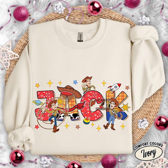 Discover Custom Woody Toy Story Sweatshirt for Boys, Cowboy Birthday Matching Sweater, Disneyland Toy Story First Christmas Shirt