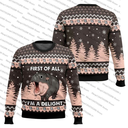 Discover First of All I’m a Delight Hippo Ugly Christmas Holiday Xmas Santa Sweater Men Women Pullover  Long Sleeve Top 2026 Sweatshirt