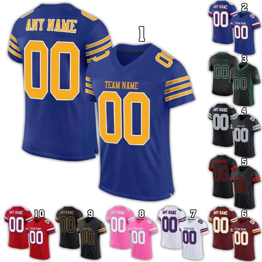 Discover Custom Name Football Jersey Shirt for Men Women  Personalized Football Jersey Mesh Game Day Team Uniform in Multiple Bold Fan Color Options
