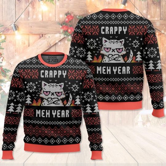 Discover Crappy Meh Year Ugly Christmas Sweater Funny Holiday Party Pullover Warm Cozy Plus Size Sweater for Men Women Xmas Gift 2026