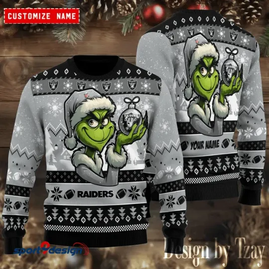 Las Vegas funny character With Ornament Raiders Football Team Christmas Ugly Sweater
