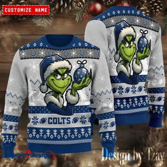 Indianapolis funny character With Ornament Colts Football Team Christmas Ugly Sweater