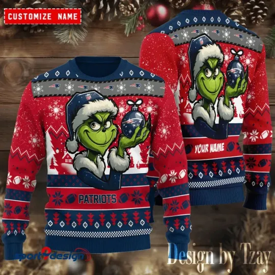 Discover New England funny character With Ornament Patriots Football Team Christmas Ugly Sweater
