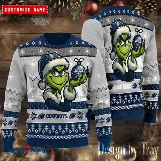 Discover Dallas funny character With Ornament Cowboys Football Team Christmas Ugly Sweater