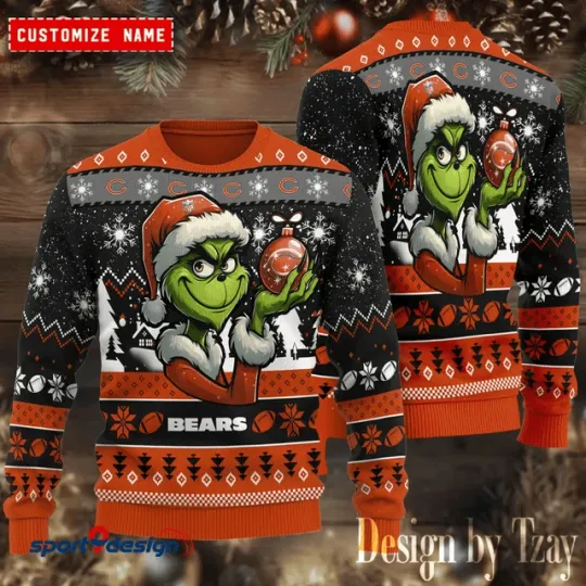Discover Chicago funny character With Ornament Bears Football Team Christmas Ugly Sweater