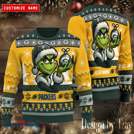 Discover Green Bay funny character With Ornament Packers Football Team Christmas Ugly Sweater