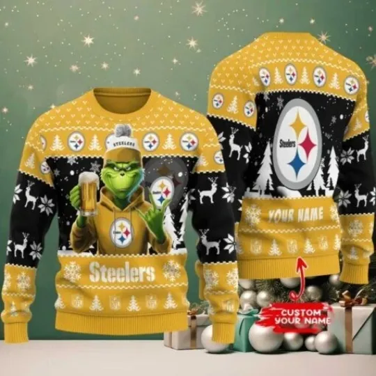 Discover Pittsburgh funny character With Beer Steeler Football Team Christmas Ugly Sweater