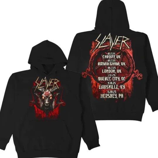 Discover Slayer Farewell Tour 2025 Merch Baphomet Head Art With Tour Dates Hoodie