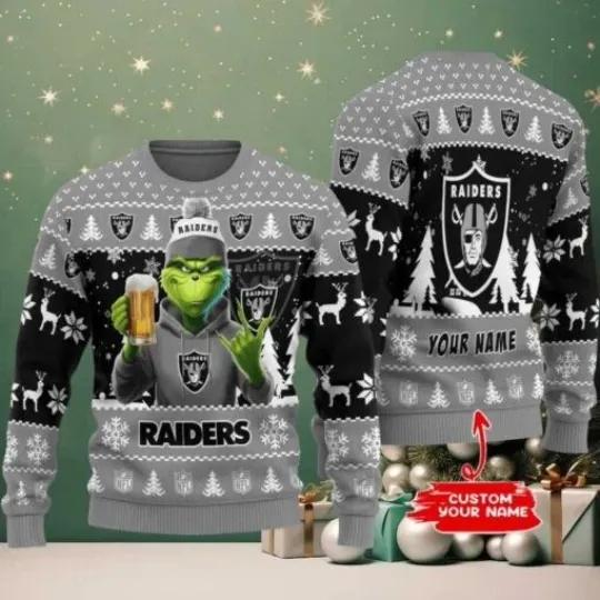 Las Vegas funny character With Beer Raiders Football Team Christmas Ugly Sweater