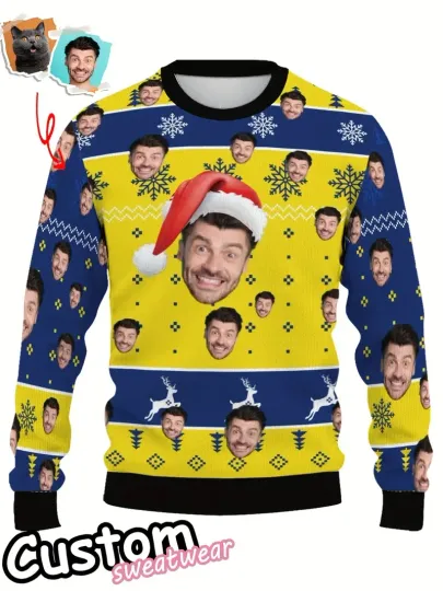 Discover Customized Face Photos Ugly Christmas Sweatershirt Personalized DIY O Neck Sweatshirts Fashion Casual Long Sleeve Pullovers Tops
