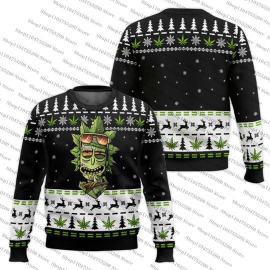 Discover Black 420 Rick Trendy Fun Holiday Sweater Retro Style Sweatshirt Print Pullover Xmas Jumper 2026 New Ugly Christmas Sweater