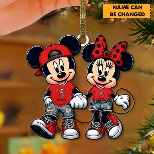 Discover Personalized Tampa Bay Football Team Buccaneers Mickey Minnie Christmas Ornament