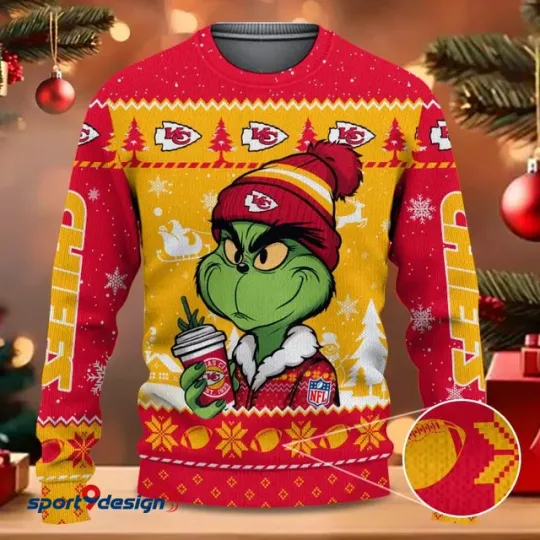 Discover Kansas City funny character Coffee Chiefs Christmas Ugly Sweater Football Ugly Sweater