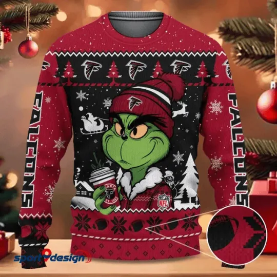 Atlanta funny character Coffee Falcons Christmas Ugly Sweater Football Ugly Sweater