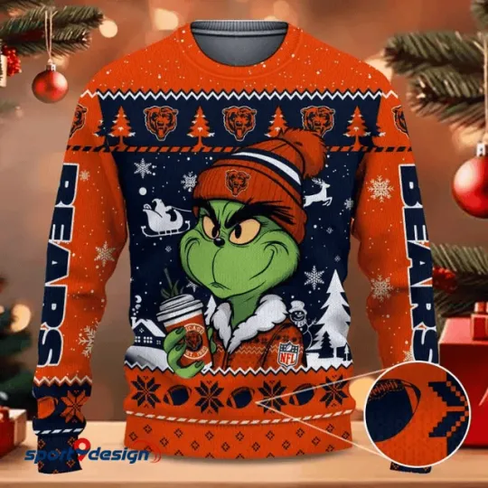 Discover Chicago funny character Coffee Bears Christmas Ugly Sweater Football Ugly Sweater