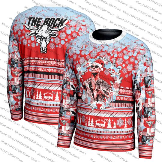 Discover Red The Rock Ugly Christmas Holiday Sweater Men Women Pullover Round Neck Long Sleeve Top Christmas Clothing 2025 New Sweatshirt