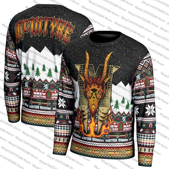 Black Drew McIntyre Ugly Christmas Holiday Sweater Men Women Pullover Round Neck Long Sleeve Top Clothing 2025 New Sweatshirt