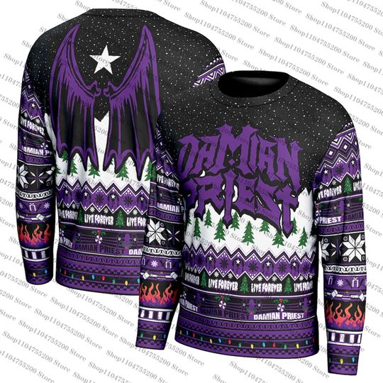 Black Damian Priest Ugly Christmas Holiday Sweater Men Women Pullover Round Neck Long Sleeve Top Clothing 2025 New Sweatshirt