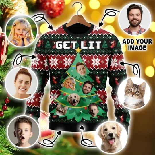Discover Custom Photo DIY Personalized Characters/Pets Fun Ugly Christmas Sweaters Christmas Gift Tops Couple Party Pullover sweater New