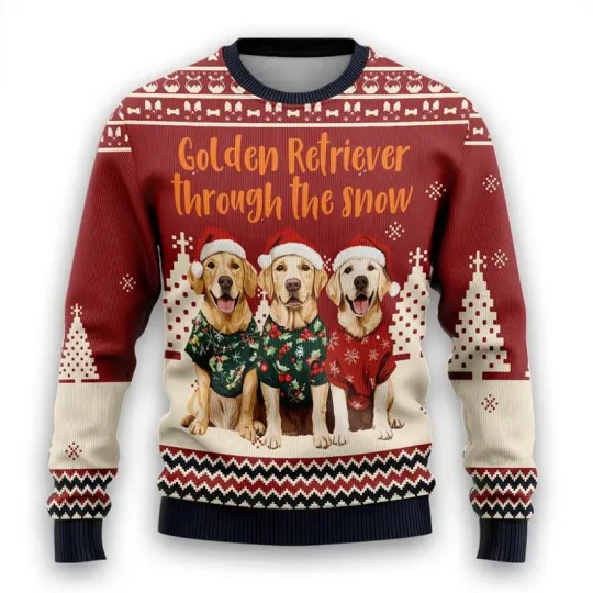 Cute Dog Through The Snow 3D Print Ugly Christmas Sweater For Women Clothes Casual Yorkie Dalmatian Bernese Sweatshirts Pullover