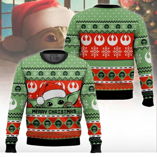 Discover Baby Yoda Ugly Christmas Sweater Funny Holiday Party Pullover Warm Cozy Oversized Classic Sweater for Mens Kids Xmas Gift 2026