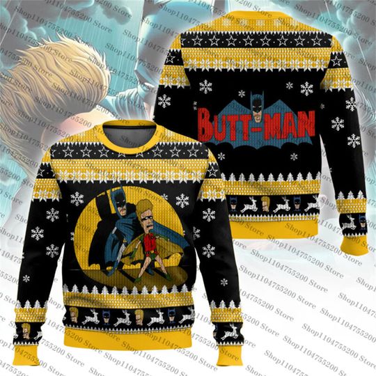Batman Spotlight Emoji Citizen Atmosphere Ugly Christmas Sweater Snowflake Pullover Christmas Costumes Sweatshirt Round Neck