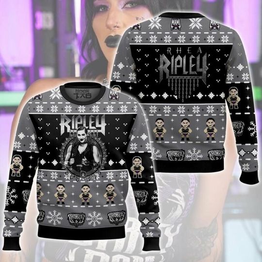 Rhea Ripley 2025 Winter New Christmas Ugly Sweater Round Neck Style Trendy Cool Party Vitality Dynamic Personalized Dressing