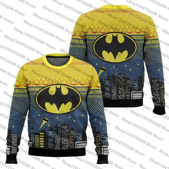 Ugly Christmas Sweater Batman Spaceship Night Superhero Sweatshirt Cool Pullover Merry Christmas Winter Santa Holiday 2026 New