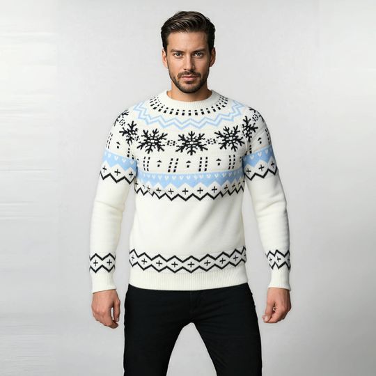 New Round Neck Color-blocked Sweater for Autumn and Winter, Christmas Sweater for Men, European and American Fashion Base Shirt