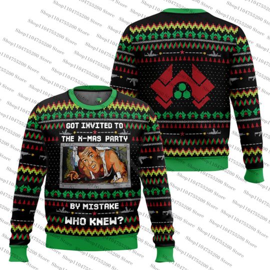 Discover Black Green Die Hard Ugly Christmas Sweater Got Invited To A Christmas Party Sweatshirt Cool Merry Christmas Pullover Holiday