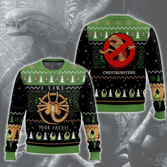 Discover Facehugger Likes Your Face Alien Ugly Christmas Sweater Funny Holiday Party Pullover Xmas Sweater for Men Women Xmas Gift 2026