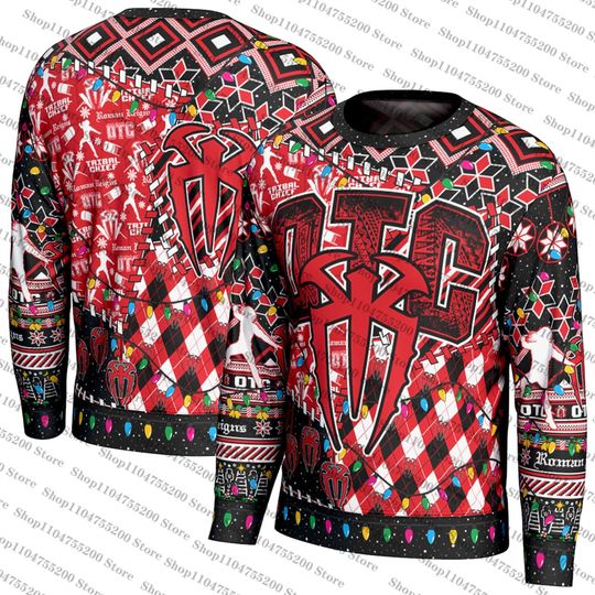 Discover Red LOGO Unisex Roman Reigns Holiday Sweater Christmas Clothing Ugly Sweater Wrestling Sports Sweatshirt Holiday Pullover 2026