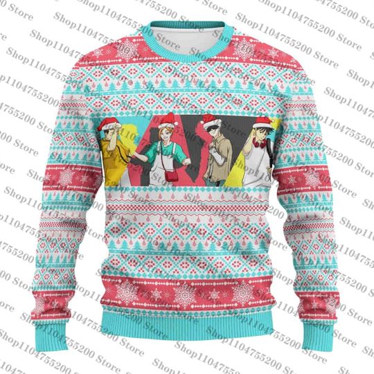 Discover Pink Blue Fashion Popular Anime Jujutsu Satoru Characters Christmas Limited Edition Ugly Christmas Sweater Sweatshirt Pullover