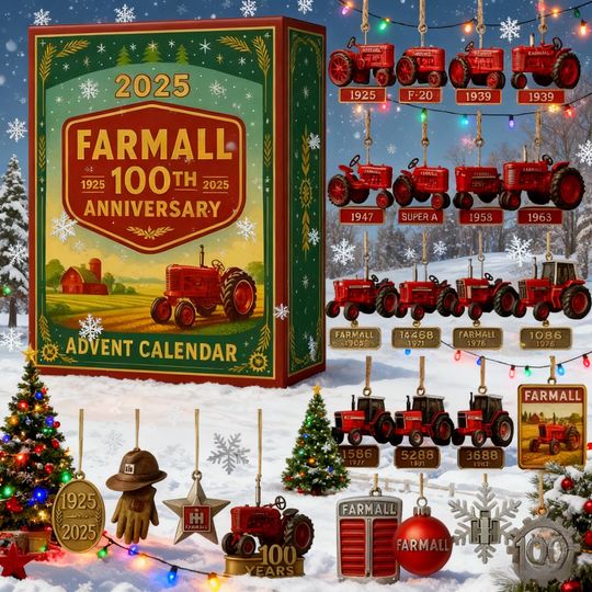Discover Farmall 100th Anniversary Advent Calendar 2025, Tractor Ornament Set