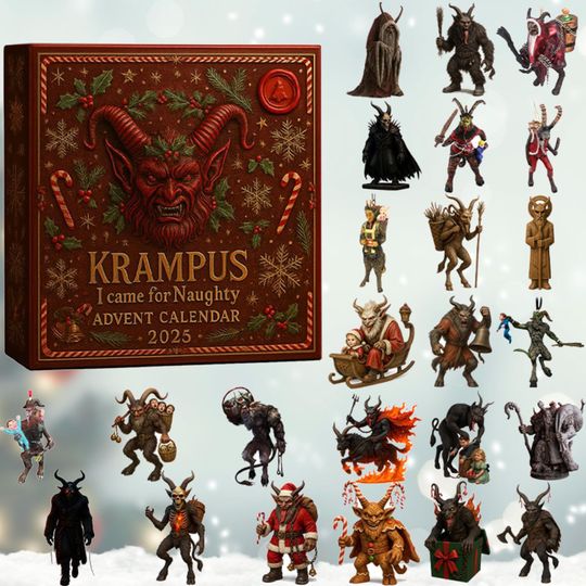 Krampus Advent Calendar 2025, 24 Creepy Mini Figures, Gothic Christmas Countdown Box,Holiday Gift for Dark Folklore,Toys Gifts