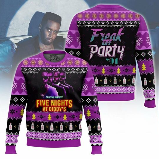 Discover Five Nights at Diddy's Ugly Sweater Funny Horror Game Xmas Party Jumper Vintage Holiday Pullover Christmas Gift for Fans