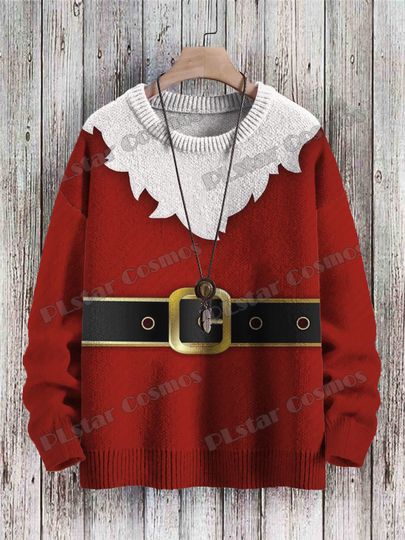 Discover Retro Santa Claus & Butterfly Art Pattern 3D Printed Men's Knitted Pullover Winter Unisex Casual Knit Pullover Sweater ZZM70