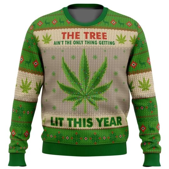 Discover Lit This Year Weed Ugly Christmas Sweater Spring Autumn Women Men Pullover Tops 2025 Fashion Couple Hoodie Sweatshirt