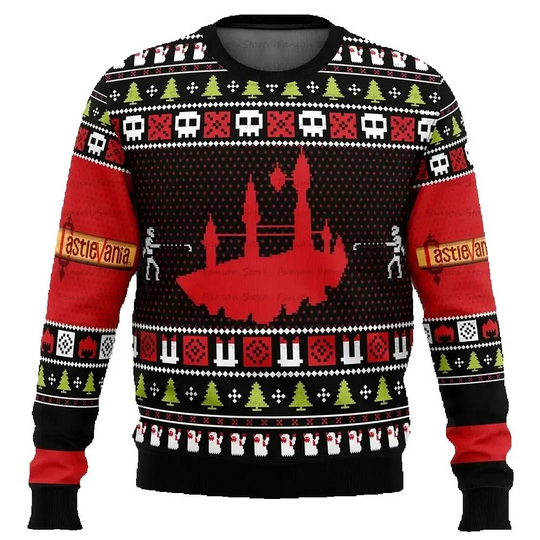 2026 Castlevania Creepy Castle Ugly Christmas Sweater Cartoon Anime Women Men Pullover Tops Fashion Couple Hoodie Sweatshirt
