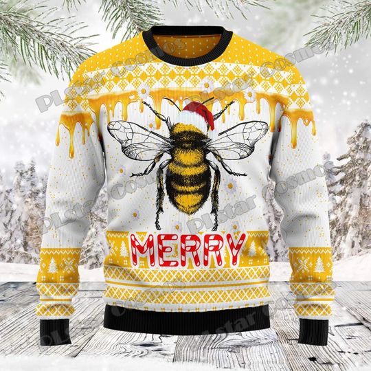 Discover PLstar Cosmos Oh Christmas Bee Pattern 3D Printed Men's Ugly Christmas Sweater Winter Unisex Casual Warm Knitwear Pullover MY18