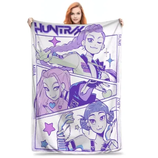 Discover KPop Demon Hunter Huntrix Blue Tiger Derpy Saja Boy Fleece Blanket