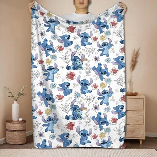 Discover Personalized Cute Stitch Aloha Floral Disney Fleece Blanket